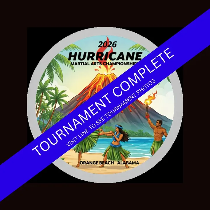 Hurricane Martial Arts Championship poster, Orange Beach, Alabama, with the tournament complete banner